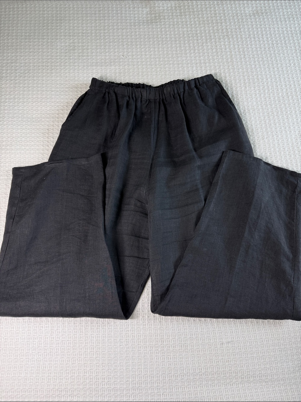 FLAX by Jeanne Engelhart black linen elastic waist cropped pants size small - Picture 4 of 8